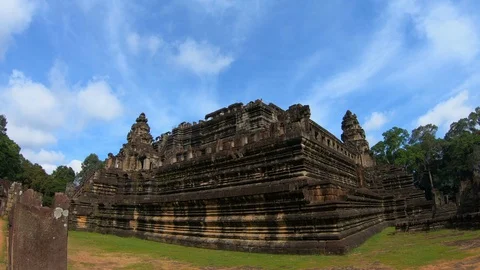 Views of Bayon Temple at Angkor thom in Siem Reap, Cambodia Stock Footage 108158443