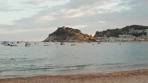 Views from the beach of the town of Tossa de Mar in Catalonia Stock Footage 273115154