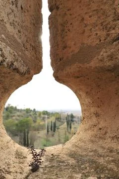 Views of Belmonte landscape from the arrow loop of the Castle Stock Photos