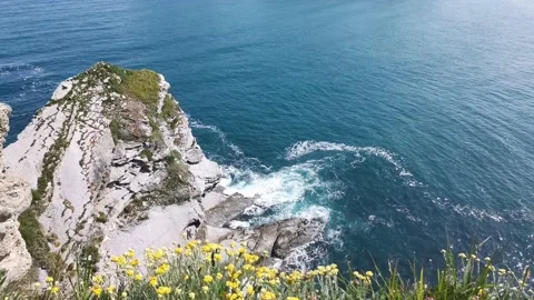 Views of the Cantabrian Sea from the cliffs Stock Footage 131085899