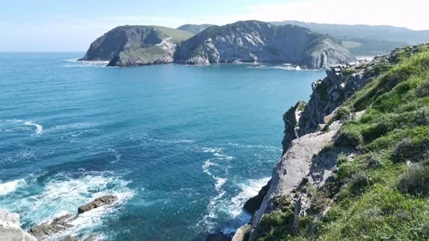 Views of the Cantabrian Sea from the cliffs Stock Footage 131086258