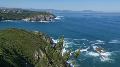 Views of the Cantabrian Sea from the cliffs Stock Footage 131458223
