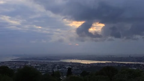 Views of the city of Istanbul. Thunderous gray clouds, sunset or dawn Stock Footage 148116571