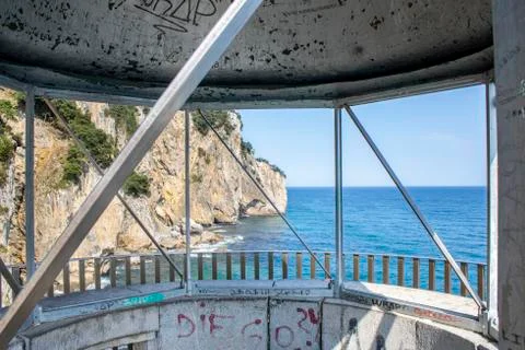 Views of the cliffs of the horse lighthouse from inside the lighthouse. Stock Photos