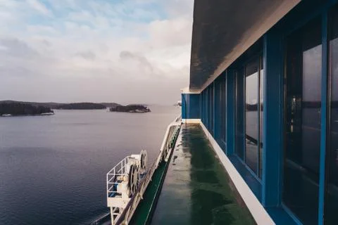 Views from the deck of a large car ferry in the Stockholm archipelago, Sweden Stock Photos