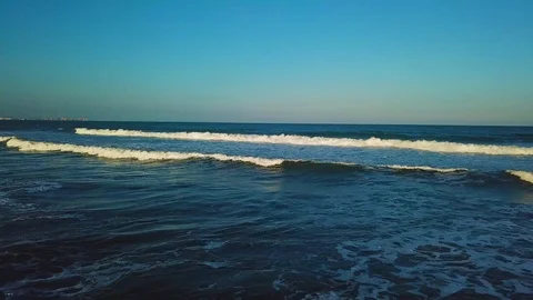 Views from drone during sunset on beach Malvarrosa in Valencia Stock Footage 86261081