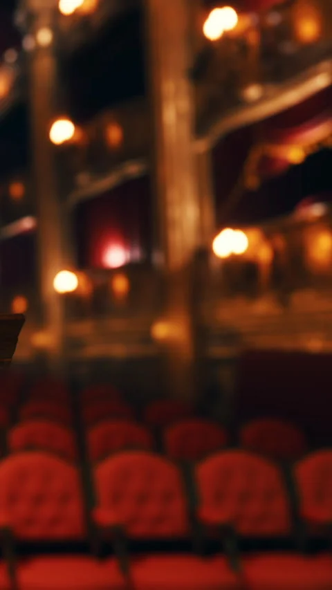 Views of the empty theater with red seats during a performance setup Stock Footage 339508015