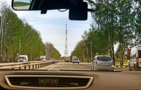 Views of the highway from the car window. Stock Photos