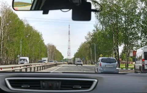 Views of the highway from the car window. Stock Photos