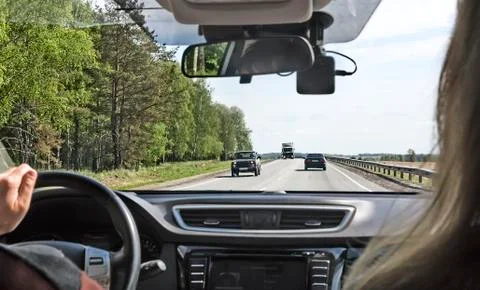 Views of the highway from the car window. Stock Photos