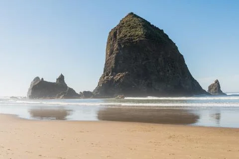Views of the huge Haystack rock in Cannon Beach, Oregon, USA. Stock Photos