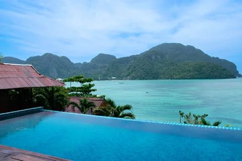 Views from infinity pool in Koh Phi Phi Islands. Stock Photos