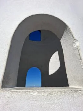 Views from inside a lighthouse tower showing clear blue sky through the windo Stock-Fotos