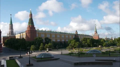 Views of Manezhnaya Square, the Kremlin wall and the historical museum in Moscow Stock Footage 134165366