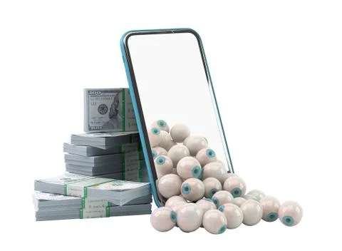 Views monetization concept  successful blog eyes fall out of the phone screen Stock Illustration