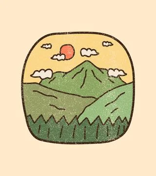 Views of the mountain and forest on the cloudy day in grunge effect Stock Illustration