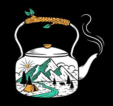 Views of the mountain and old kettle vector illustration Stock Illustration