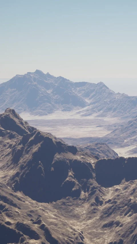 Views of mountain range in distant landscape under clear sky Stock Footage 341986993