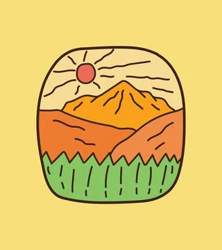 Views of the mountains and forest in bright daylight for T-shirt Design, Patc Stock Illustration