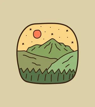 Views of the mountains and forest on the cloudy day for T-shirt Design, Patch Illustrazione stock
