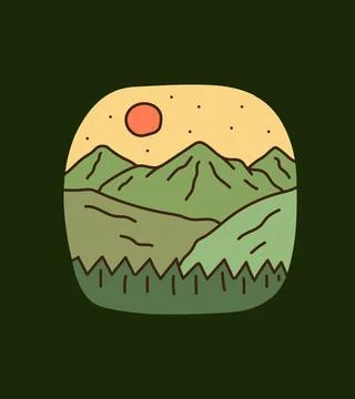 Views of the mountains and forest on the cloudy day for T-shirt Design Stock Illustration