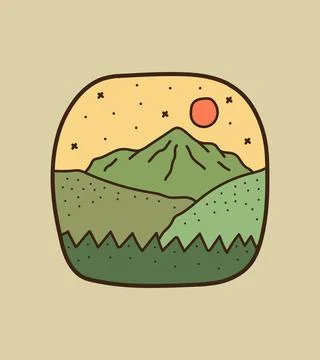 Views of the mountains and forest on the cloudy day for T-shirt Design, Patch Stock Illustration
