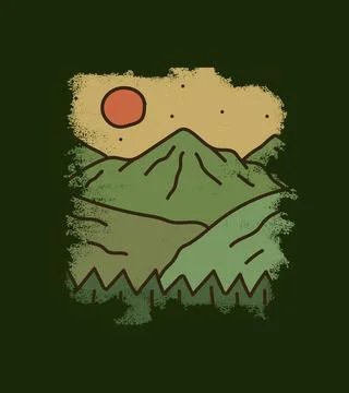 Views of the mountains and forest on night in grunge effect for T-shirt Desig Stock Illustration