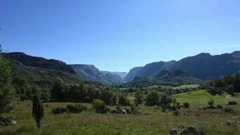 Views of mountains and valleys in Norway during a clear sunny day with gree.. Stock Footage 340201847