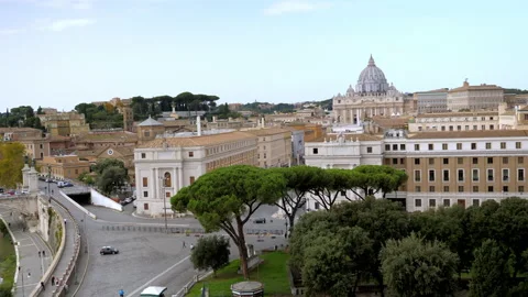 Views on the old buildings in central part of Rome on the background of Vatican Stock Footage 144671023