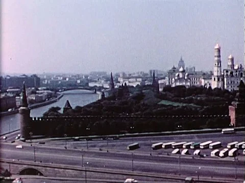 Views or the Red Square and the outside of the Kremlin in 1972. Stock Footage 75756434