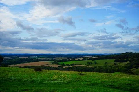 Views over patchwork farm fields in the United Kingdom Photos