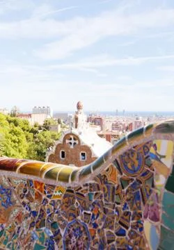 Views from the parc guell designed by antoni gaudi, barcelona, spain. Fotos Stock