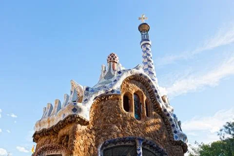 Views from the parc guell designed by antoni gaudi, barcelona, spain. Fotos Stock