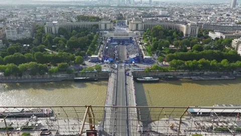 Views of Paris from the Eiffel Tower. Observation deck at the top of the Eiffel Stock Footage 282209373