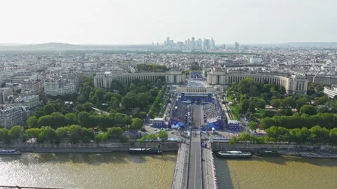 Views of Paris from the Eiffel Tower. Observation deck at the top of the Eiffel Stock Footage 282209423