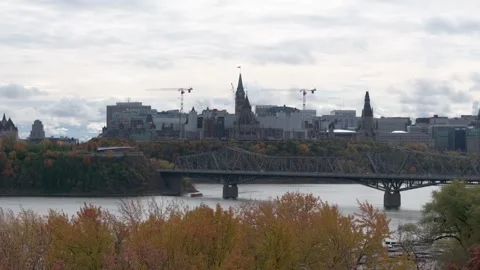 Views of Parliament Hill under construction in fall in Ottawa Ontario Canada Stock Footage 324792642