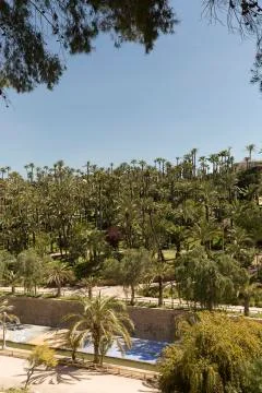 Views of the River Vinalopo as it passes through the city of Elche. Stock Photos