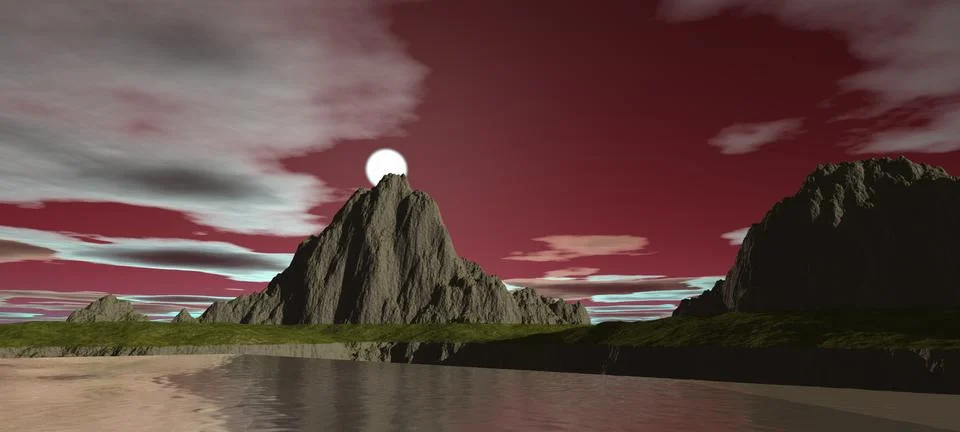 Views of the rocky mountains at sunset Stock Illustration