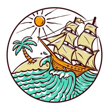 Views of sailing ships vector illustration hand drawn Illustrazione stock