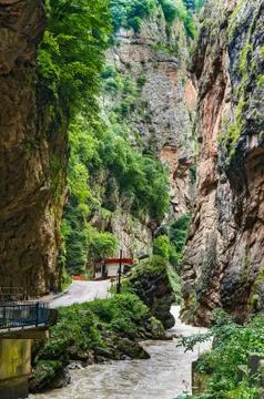 Views of the steep cliffs of the Chegem canyon Stock Photos