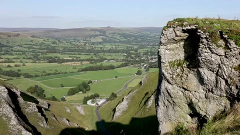 Views from the top of Winnats pass in Castleton Peak District Derbyshire Stock Footage 139867001