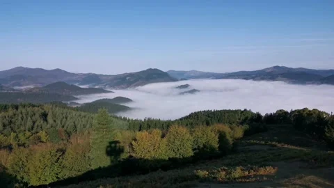 Views of the valley covered with low clouds Stock Footage 140450814