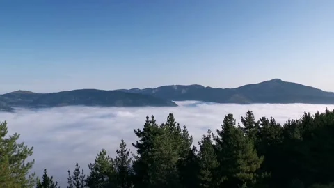 Views of the valley covered with low clouds Stock Footage 140450860