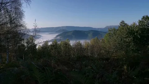 Views of the valley covered with low clouds Stock Footage 140451033