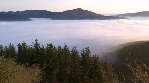 Views of the valley covered with low clouds Stock Footage 140451202