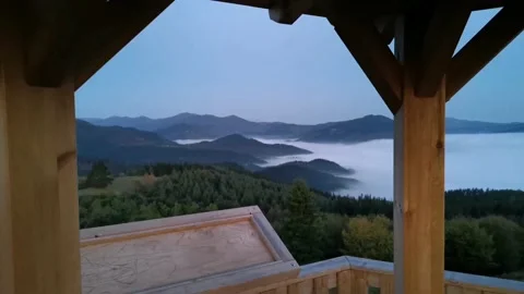 Views of the valley covered with low clouds Video stock 140452653