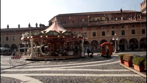 Vigevano 2018 Children's carousel in the Ducale square  Stock-Footage 88624680