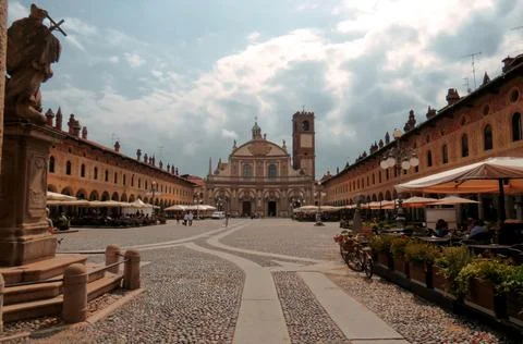 Vigevano, Piazza Ducale. Stock Photos