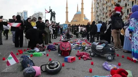 Vigil organized in Beirut in memory of children killed in Israeli attacks, Beiru Stock Footage 346252179