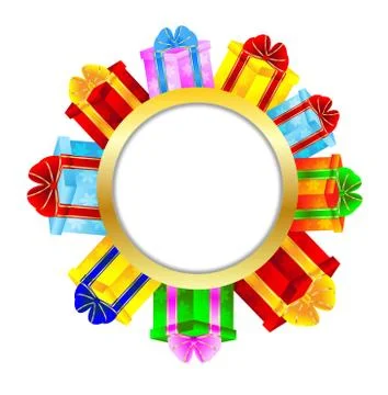 Vignette with bright varicoloured gift boxes Stock Illustration
